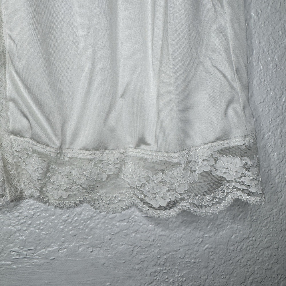 Vintage OLGA White Nylon Silky Shiny Half Dress Slip Skirt Small Lace Hemline - Picture 6 of 8